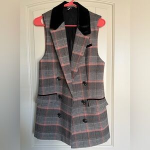 Free People Plaid Vest with Black Velvet Trim Velvet Lining